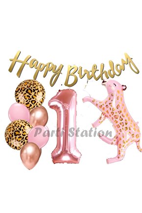 Pembe Leopar 1 Yaş Balon Set Safari Leopar Doğum Günü Parti Balon Set Pembe Panter Jungle Balon Set