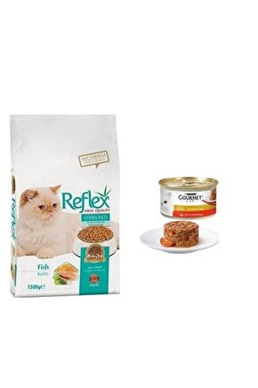 Sterilised Balıklı Kısırlaştırılmış Yetişkin Kedi Maması 15 Kg + Gourmet Sığır Etli Konserve