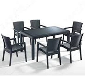 Dogant  80x140 CAMSIZ  Masa + 6 Adet  Rattan Koltuk Seti Kahverengi