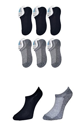 1. Kalite Erkek Siyah Ve Gri Görünmez Çorap 6 Çift