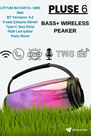 Taşınabilir Kablosuz Bluetooth Hoparlör Stereo 360 TWS Subwoofer FM Radyo Set Üstü Kutu