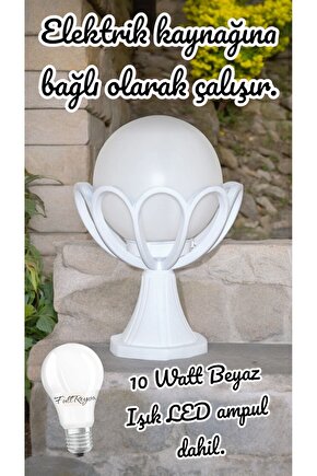 Beyaz Işık 10 W. Led Ampul Dahil Dekoratif Bahçe Duvar Aydınlatma Armatürü Set Üstü Dekoratif Aplik