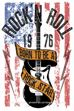 rock n roll amerika bayrağı elektro gitar müzik ev dekorasyon tablo retro ahşap poster