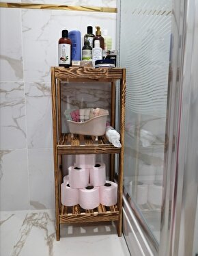 3 Katlı Dekoratif Ahşap Banyo Rafı Ayakkabılık Banyo-Mutfak Düzenleyici 84x30x30