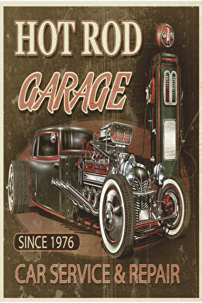 hot rod garage klasik vintage nostaljik araba retro ahşap poster