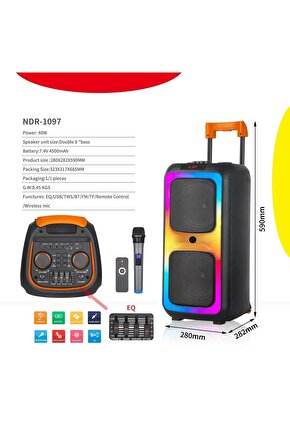 NDR-1097 BÜYÜK BOY BLUETOOTH HOPARLÖR KABLOSUZ TEKERLEKLİ TAŞINABİLİR KABLOSUZ SPEAKER TOPLANTI ANFİ