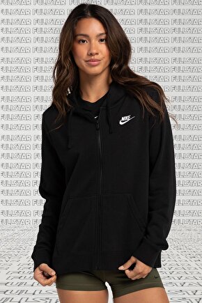 Sportswear Full Zip Black Hoodie Fermuarlı Kapüşonlu Sweatshirt Siyah