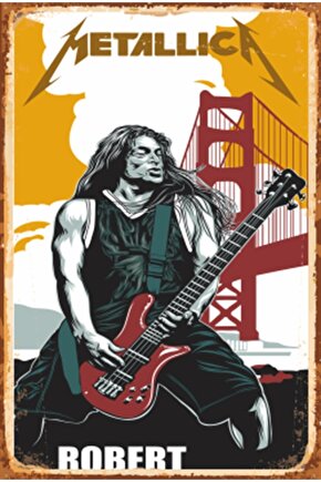 Metallica Bas Gitar Robert Retro Ahşap Poster