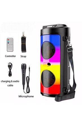 Mikrofonlu Bluetooth Hoparlör Led Işıklı Sd Kart Fm Usb Ve Mikrofon Girişli Speaker