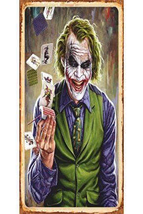 Joker Poker Kağıtlarıyla Mini Retro Ahşap Poster