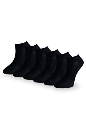 Pamuklu Kısa Çorap Siyah 6lı Lüks 6 patik Havlu