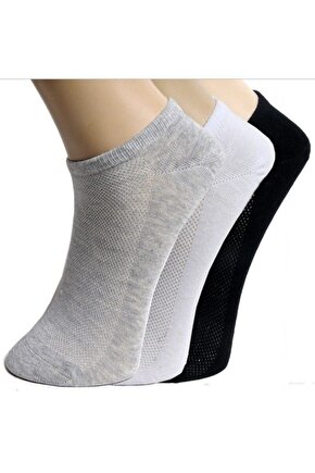 Siyah Gri Beyaz 4lü Babet Sneakers Çorap