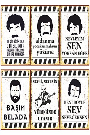 Arabesk Müslüm Ahmet Kaya Neşet Ertaş Duvar Yazıları 6lı Mini Retro Ahşap Poster Seti