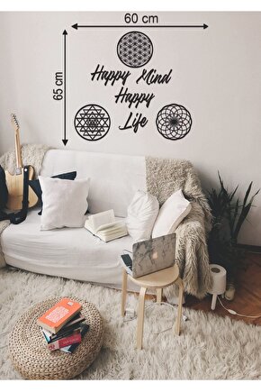 65*60 Cm Happy Mind Happy Life Ahşap Duvar Yazısı
