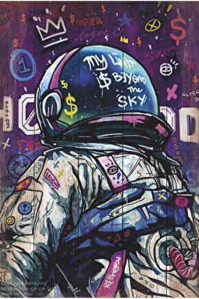 uzay astronot astronomi pop art tarzda estetik tablo dekor retro ahşap poster