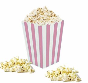 Pembe  Beyaz çizgili  Karton Popcorn Mısır Cips Kutusu 8 Adet
