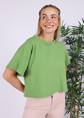 Basic Bisiklet Yaka Kısa T-shirt - Yeşil