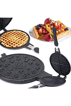 Lüks Granit Ocak Üstü Waffle Tavası Bakalit Sap Yeni Ürün