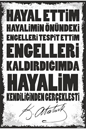 Mustafa Kemal Atatürk Motivasyon Sözleri Retro Ahşap Poster