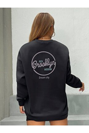 Oversize Unisex Broklyn Modern Siyah Sweatshirt