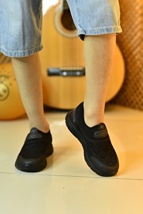 Siyah Ortopedik Bağcıksız Aqua Lastikli File Unisex Rahat Günlük Yürüyüş Sneaker Çocuk Ayakkabısı