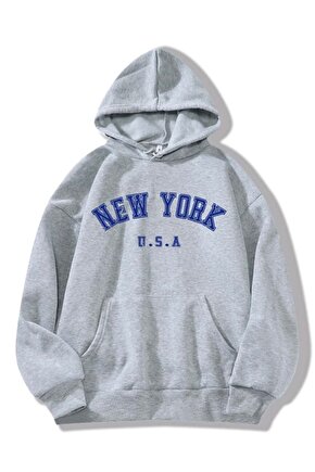 Oversize Unisex New York Baskılı Gri Sweatshirt