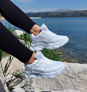 Texin Beyaz Renk Kalın Taban Fuspetli Bayan Spor Ayakkabı