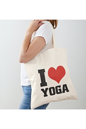 I Love Yoga Baskılı Ham Bez Omuz Çantası