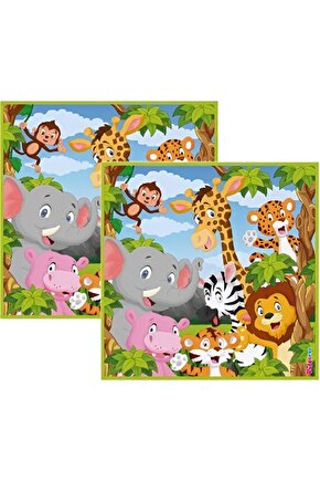 16 Adet Safari Konsept Kağıt Peçete Safari Hayvanlar Alemi Konsept Doğum Günü Parti Peçetesi