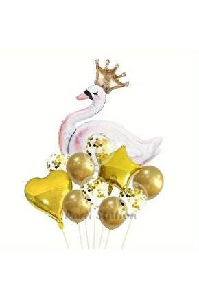 Beyaz Kuğu Konsept Sevimli Kuğu Balon Set Swan Balloon Birthday Party Set