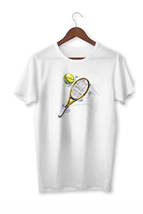 Unisex Çocuk Beyaz Tenis Serisi 2 Raket V Tişört