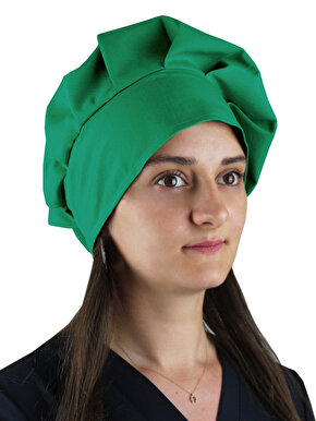 Unisex Şef Aşçı Kep Aşçı Şapkası Mantar Kep Alpaka Kumaş Yeşil