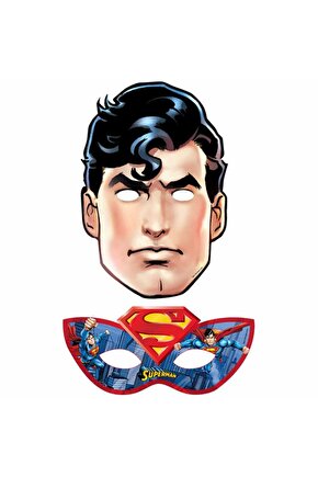 Superman Kağıt Yüz Maskesi 6 Adet Superman Konsept Doğum Günü Malzemeleri