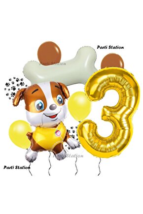 Paw Patrol İş Araçları İnşaat İşçisi Köpek Rubble 3 Yaş Balon Set Pav Petrol Konsept Doğum Günü Set