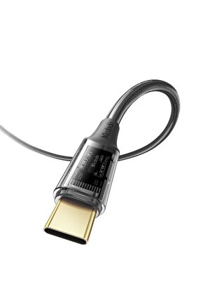 Ca-2090 Type-c 100w Şeffaf Başlıklı Süper Hızlı Data Aktarım Ve Şarj Kablosu Siyah-1.2 Metre