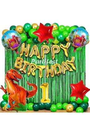 Dinazor 1 Yaş Balon Seti Dinosaur Konsept Helyum Balon Set Şimşek Dinazor Doğum Günü Set