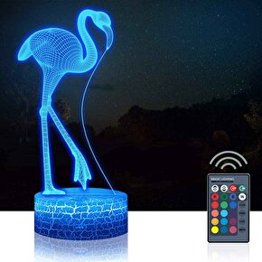 3D Işıklı Flamingo Gece Lambası Kumandalı Dekoratif Hediyelik
