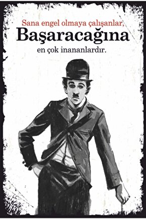 Charlie Chaplin Sözler Retro Ahşap Poster