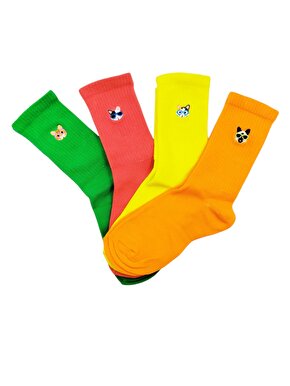 4lü Nakışlı Kedi Emojili Renkli Çorap Kutusu