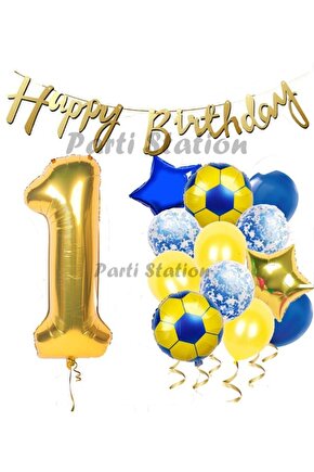 Balon Set Sarı Lacivert 1 Yaş Balon Set Futbol Balon Set Doğum Günü Balon Set