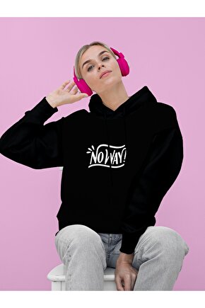 Noway Baskılı Tasarım 2 Iplik Şardonlu Siyah Hoodie Sweatshirt