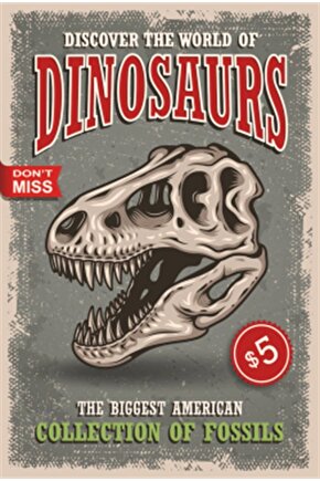 Dinozor Fosili Retro Ahşap Poster