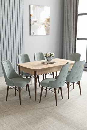 Loft Meşe Desen 80x132 Mdf Açılabilir Mutfak Masası Takımı 6 Adet Sandalye