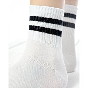 3lü Unisex Siyah Çizgili Beyaz Pamuklu Spor Tenis Kolej Çorap