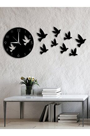 Kuş Tasarımlı Modern Dekoratif Ahşap Duvar Saati Dmstda00050