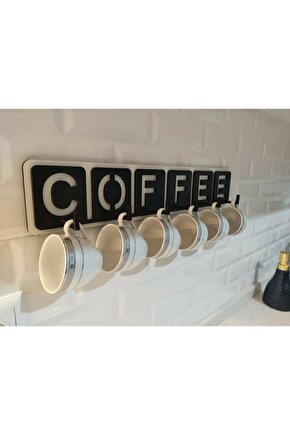 Dekoratif Coffee Yazılı Mutfak Fincan Ve Kupa Askılığı 45cm X 10cm