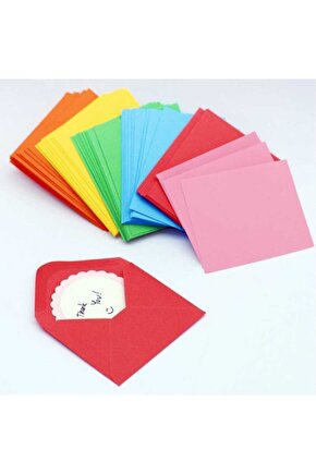 Renkli Zarf - Küçük Zarf - Oyun Zarfı - Minik Renkli - Doğum Günü Zarfı - 100 Adet - 7x9 Boyut