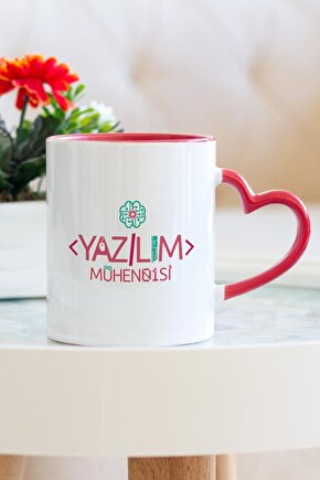 Yazılım Mühendisi Temalı Hediye Kalpli Kupa Bardak Porselen A Kalite