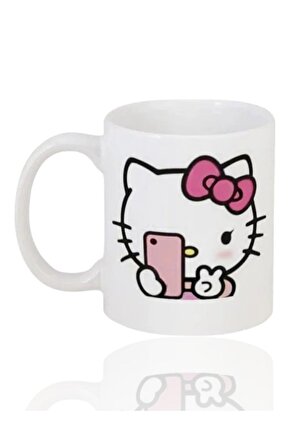 Sevimli Hello Kitty Temalı Beyaz Kupa Bardak Porselen v4