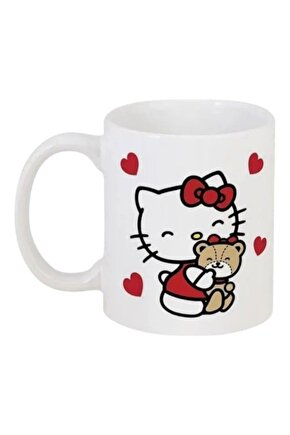 Sevimli Hello Kitty Temalı Beyaz Kupa Bardak Porselen v3